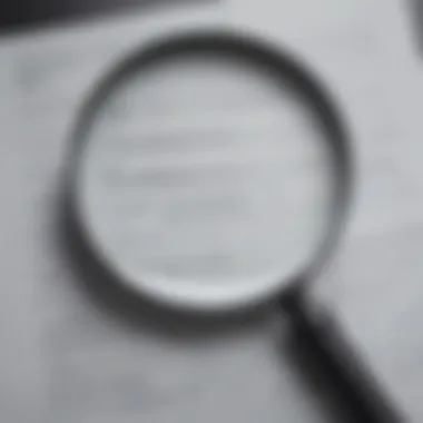 A magnifying glass over a document symbolizing scrutiny