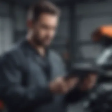 Automotive technician using software on a tablet