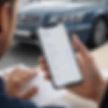 Customer using a smartphone to schedule a car service appointment.