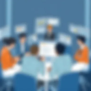 An illustration depicting a diverse group engaged in interactive training sessions