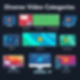 Illustration showcasing diverse video categories available on Adobe Stock