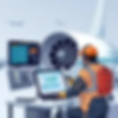 Aircraft maintenance team coordinating with ERP software