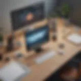 Creative workspace showcasing various design tools