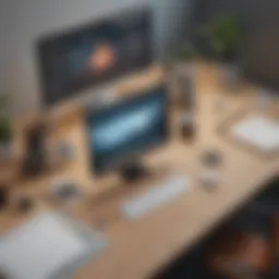 Creative workspace showcasing various design tools