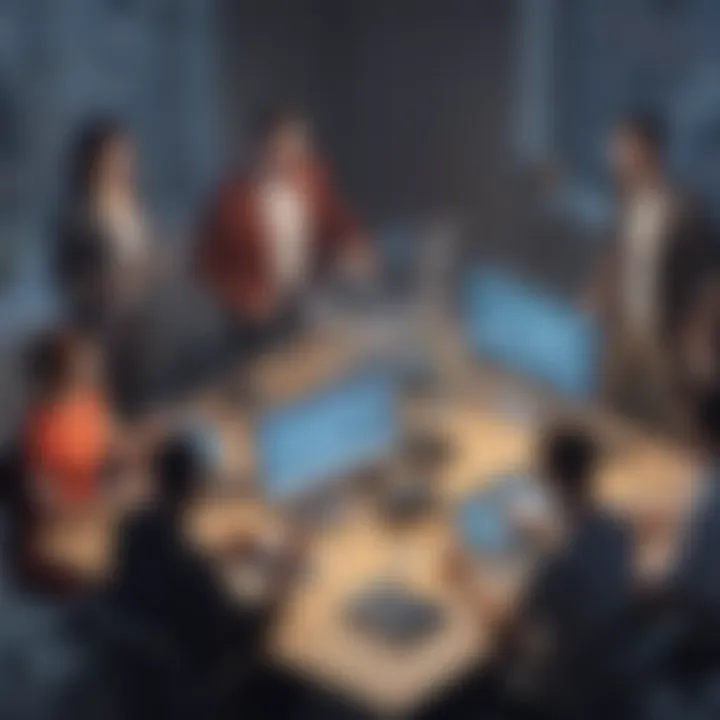 Illustration of a collaborative team utilizing integrated Clockify and Salesforce tools.