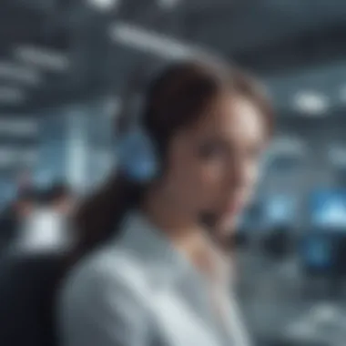 A futuristic call center environment with advanced technology