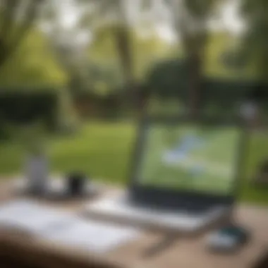 Yardbook in Real-World Application Business owner using Yardbook software on a laptop in a landscaping environment